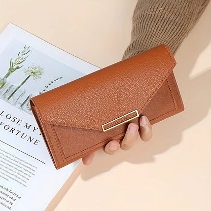 Women's Pebbled Envelope Clutch Wallet in Brown – Product view | Hensley London