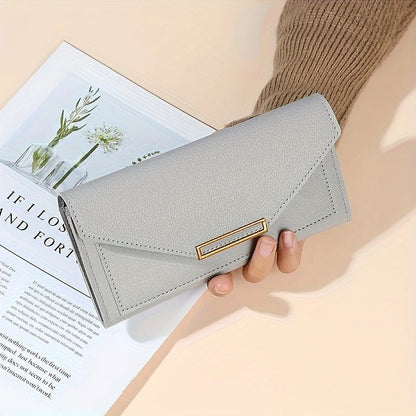 Women's Pebbled Envelope Clutch Wallet in Gray – Product view | Hensley London