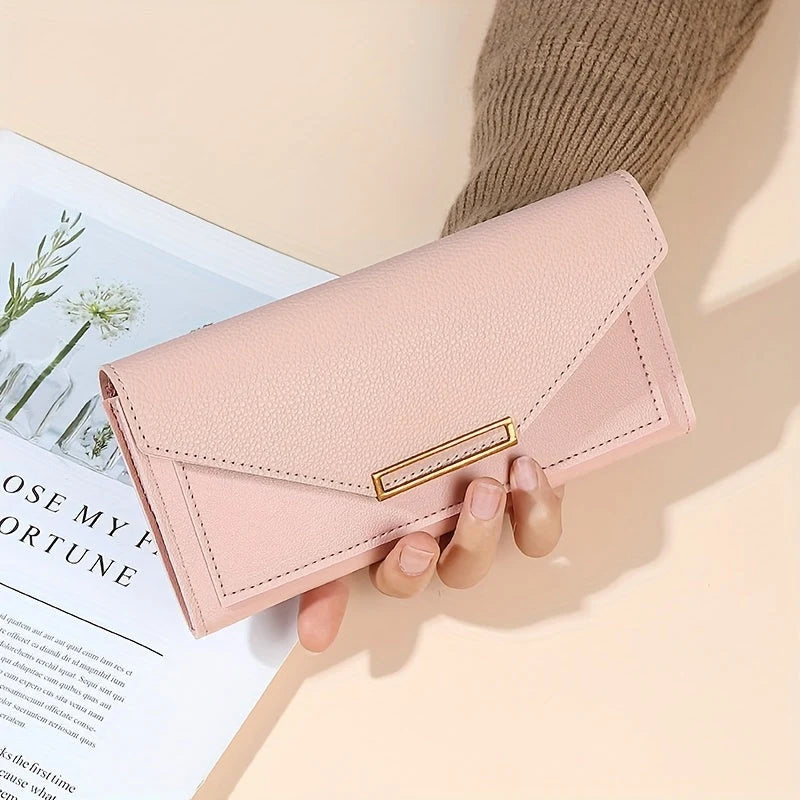 Women's Pebbled Envelope Clutch Wallet in Pink – Product view | Hensley London