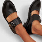 Women's Elegant Shoes Black Leather Low Heel - 1
