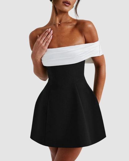 Women's Cocktail Dress Black Off-Shoulder Polyester with Bow-Back Detail - 4