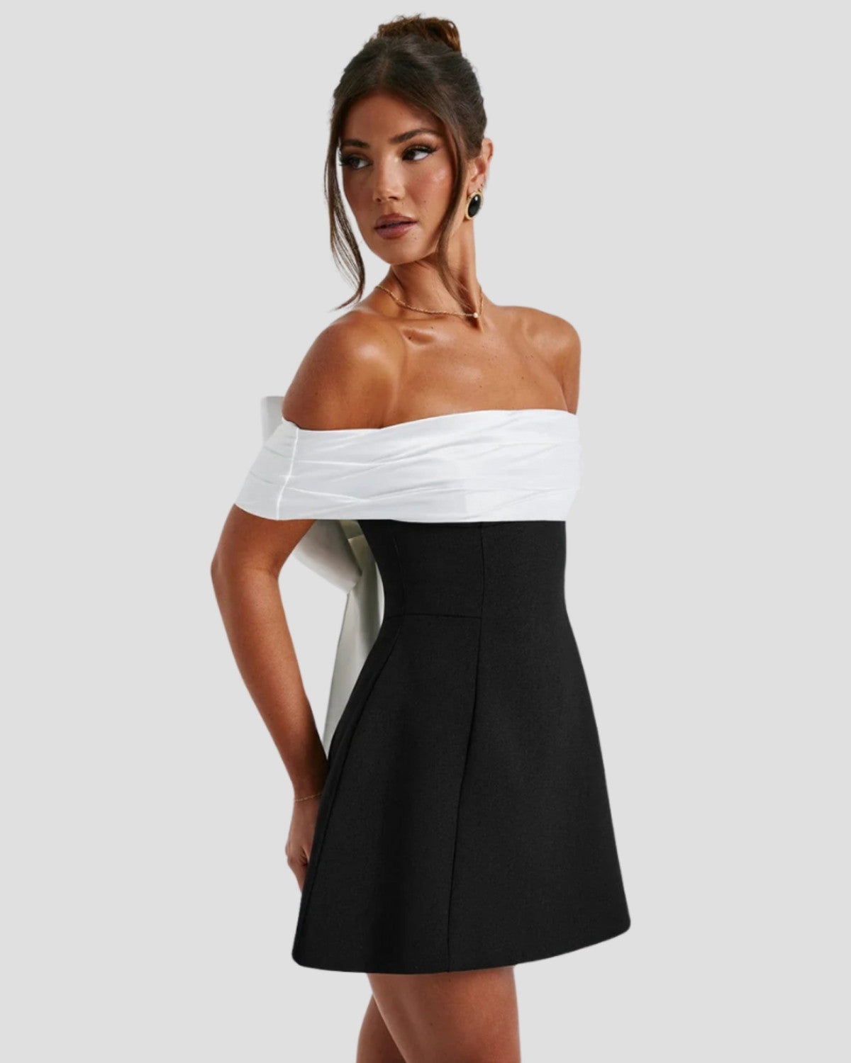 Women's Cocktail Dress Black Off-Shoulder Polyester with Bow-Back Detail - 5