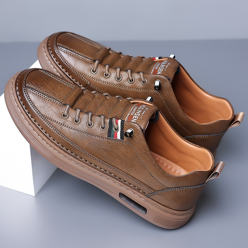 Men's Genuine Leather Low-Top Lace-Up Sneakers in White – front view | Hensley London
