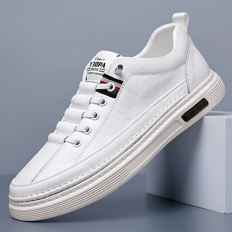 Men's Genuine Leather Low-Top Lace-Up Sneakers in Black – front view | Hensley London