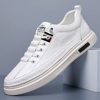 Men's Genuine Leather Low-Top Lace-Up Sneakers in Black – front view | Hensley London