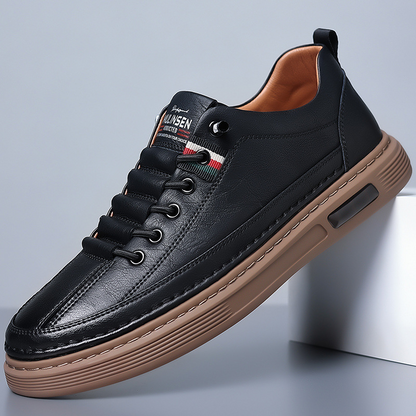 Men's Genuine Leather Low-Top Lace-Up Sneakers – back heel view | Hensley London