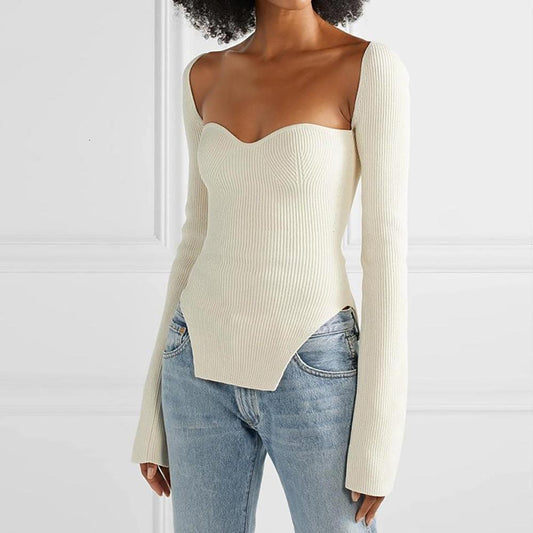 Long Sleeves Square Collar Cashmere Sweater 1