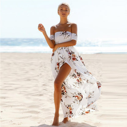 Luna Summer Dress | Boho Floral Maxi, Off the Shoulder, Loose Fit