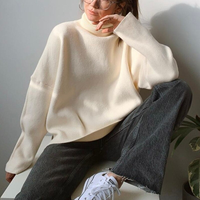 Loose-Fitting Knitted Turtleneck Long Sleeve Pullover Winter Sweaters 7