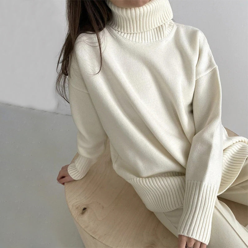 Loose-Fitting Knitted Turtleneck Long Sleeve Pullover Winter Sweaters 9