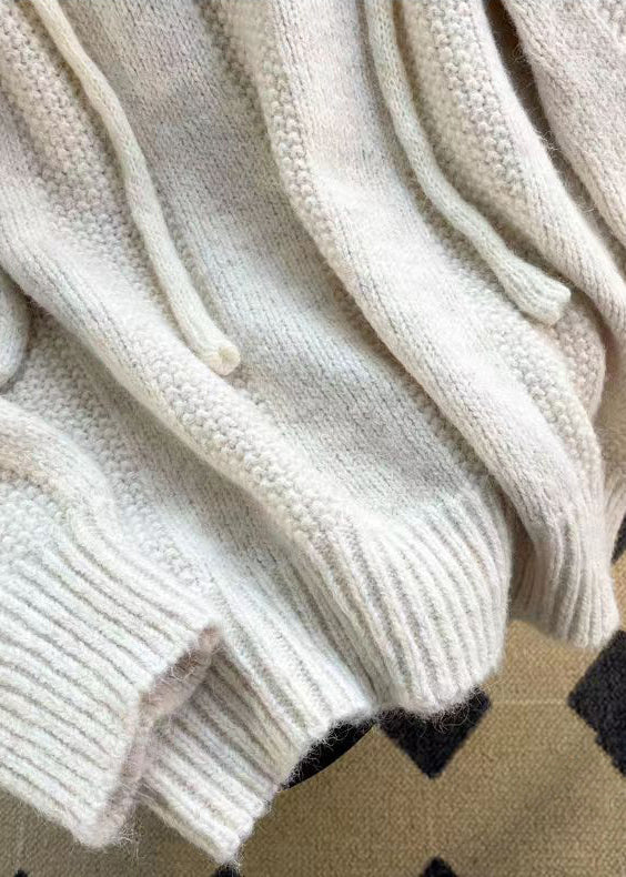 Women's Sweater Apricot Hooded Cotton Knit - 4