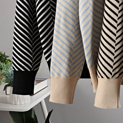 Loose Fit Striped Long Sleeve Knitted Winter Cardigan Sweaters 3