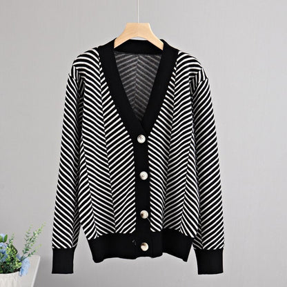 Loose Fit Striped Long Sleeve Knitted Winter Cardigan Sweaters 6