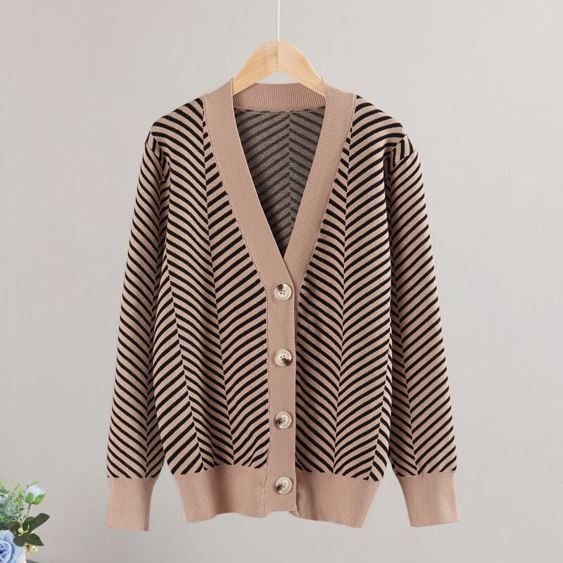 Loose Fit Striped Long Sleeve Knitted Winter Cardigan Sweaters 8