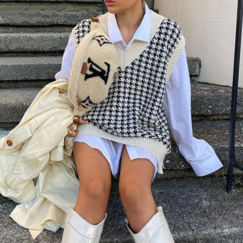 Loose Plaid Knitted Sweater Vest 3