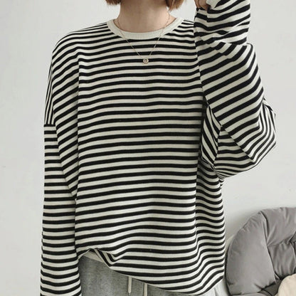 Loose Striped Pattern Knitted Long Sleeve Winter Pullover Sweaters 0