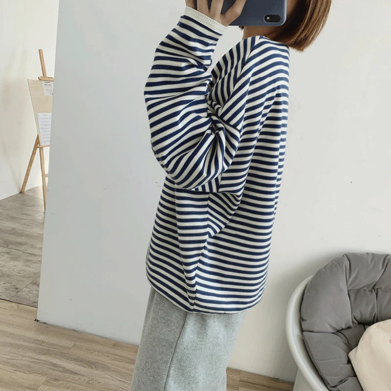 Loose Striped Pattern Knitted Long Sleeve Winter Pullover Sweaters 2
