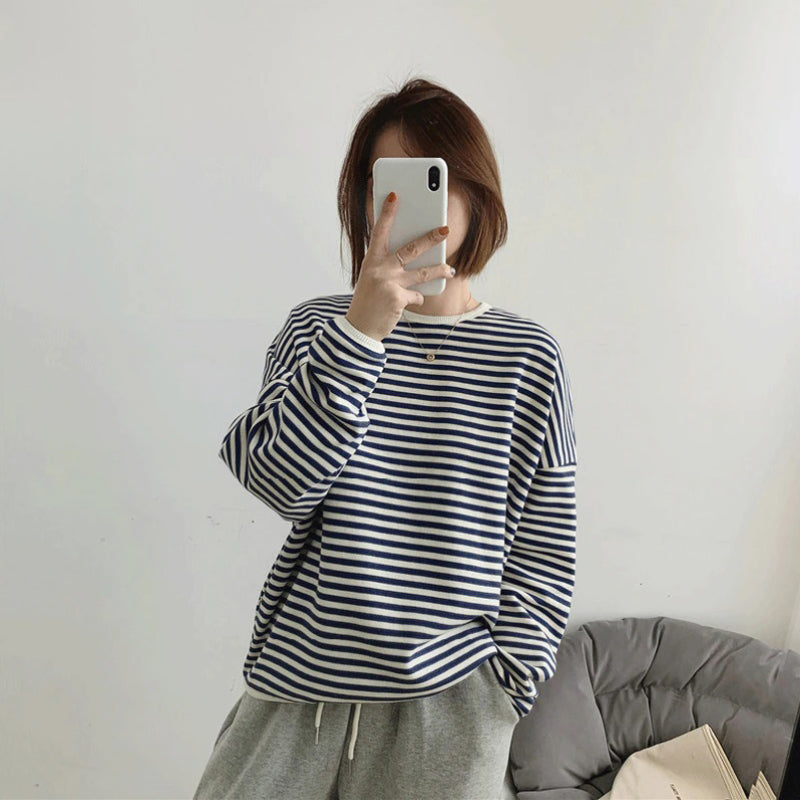 Loose Striped Pattern Knitted Long Sleeve Winter Pullover Sweaters 3