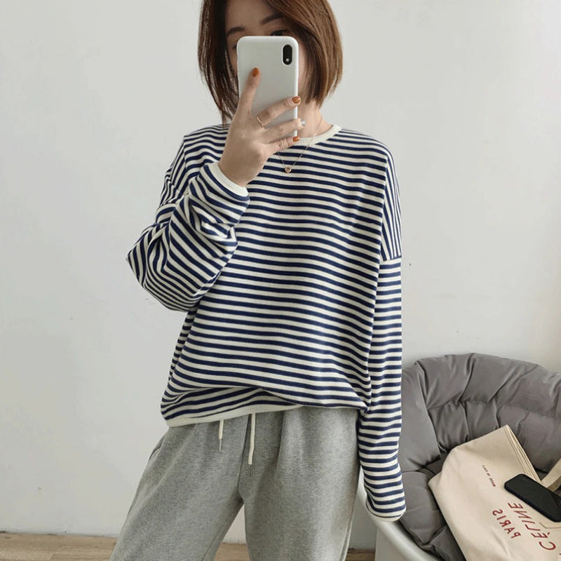 Loose Striped Pattern Knitted Long Sleeve Winter Pullover Sweaters 4