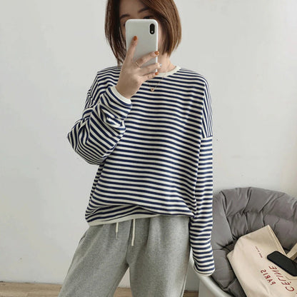 Loose Striped Pattern Knitted Long Sleeve Winter Pullover Sweaters 4
