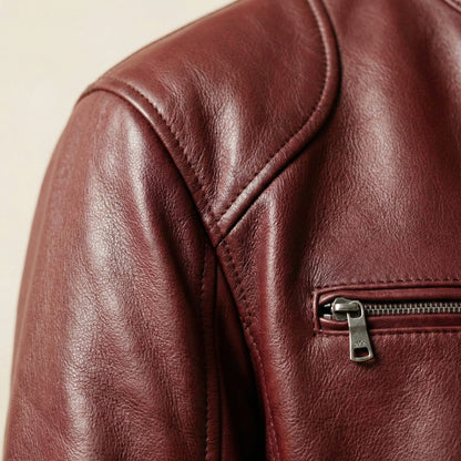 Men's Leather Zip Cafe Racer Jacket - detail view | Hensley London