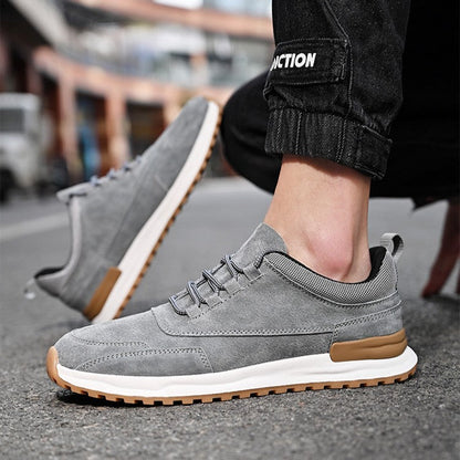 Men's Suede Slip-On Sneakers in Gray - side view | Hensley London