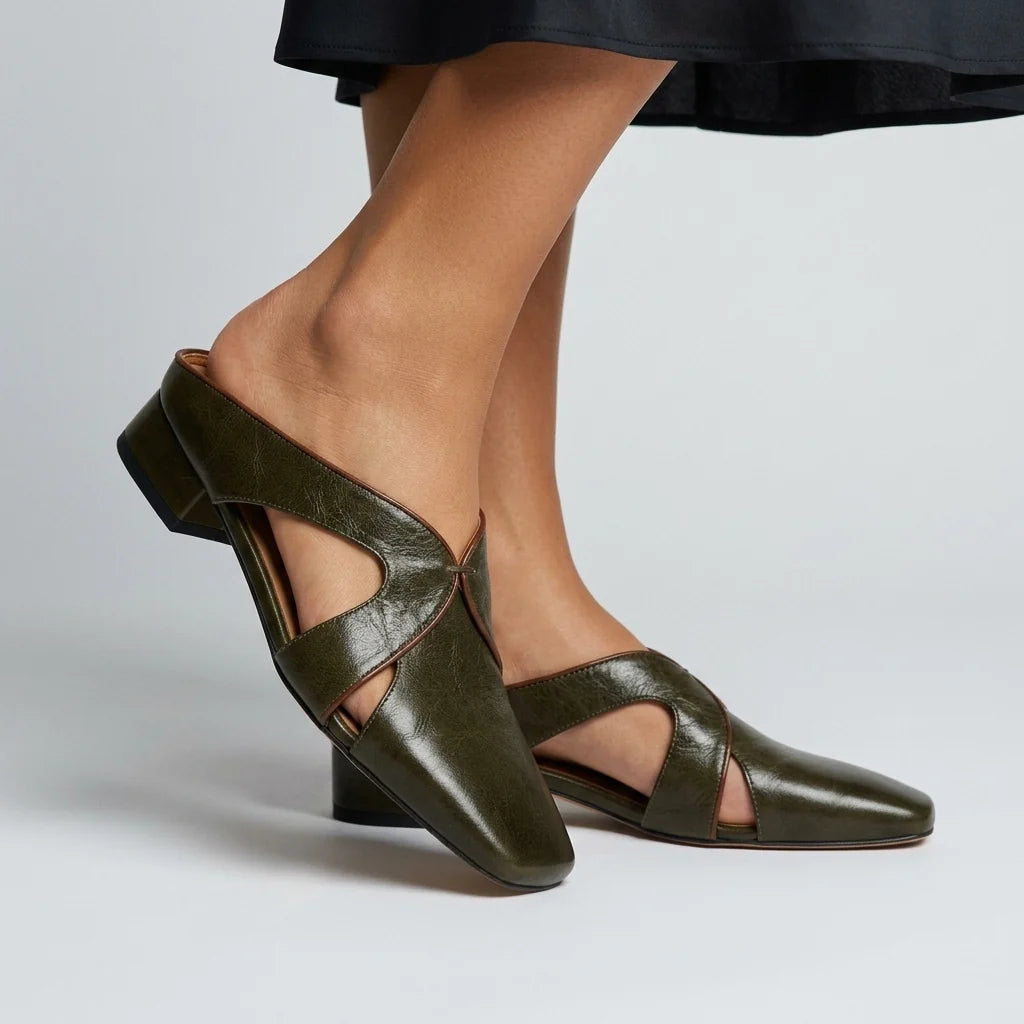 Women's Square-Toe Cutout Mules – product view | Hensley London
