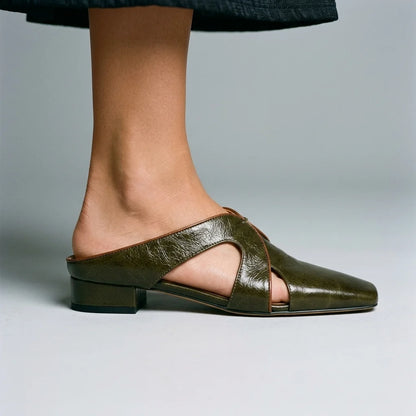 Women's Square-Toe Cutout Mules – product view | Hensley London