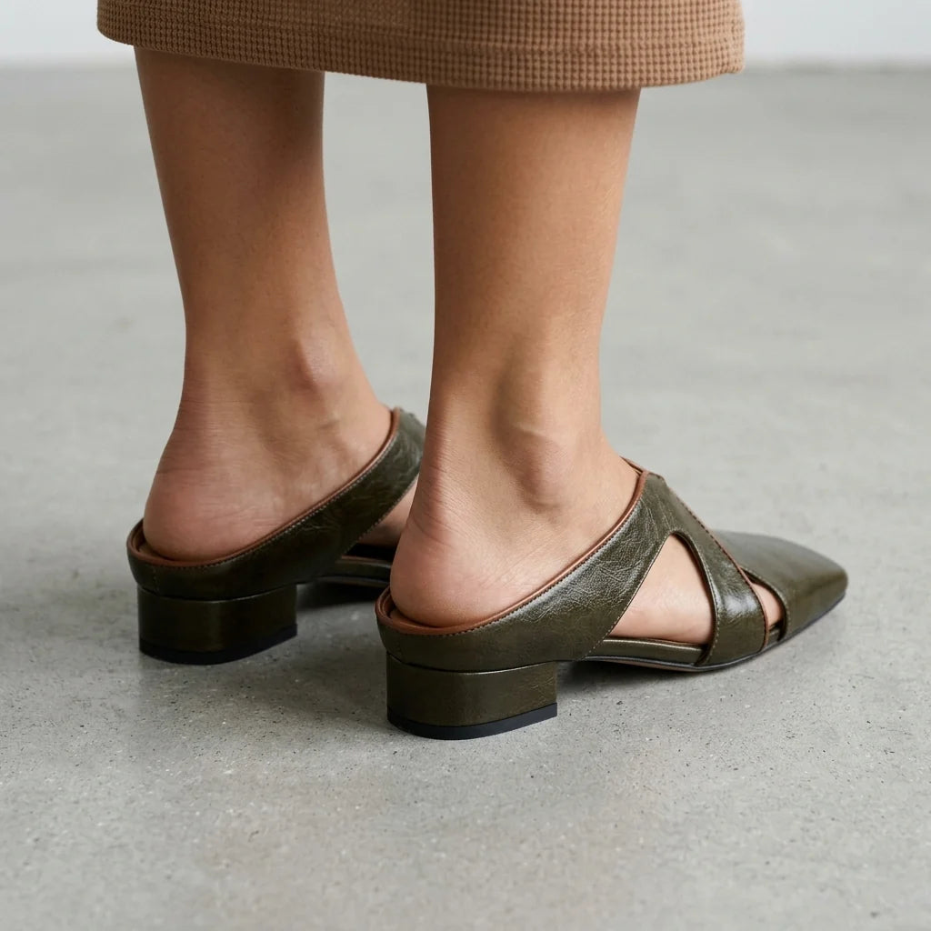 Women's Square-Toe Cutout Mules – product view | Hensley London