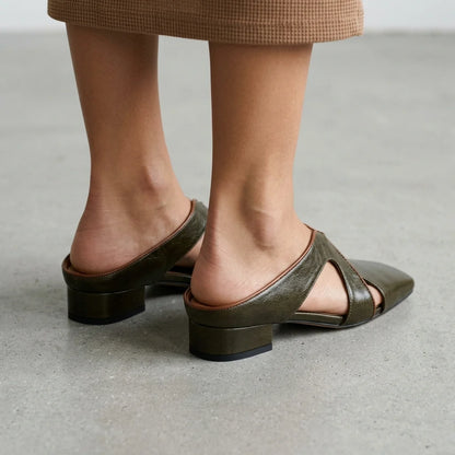 Women's Square-Toe Cutout Mules – product view | Hensley London