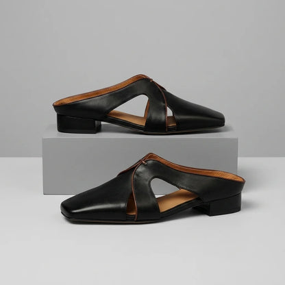 Women's Square-Toe Cutout Mules in Charcoal – product view | Hensley London
