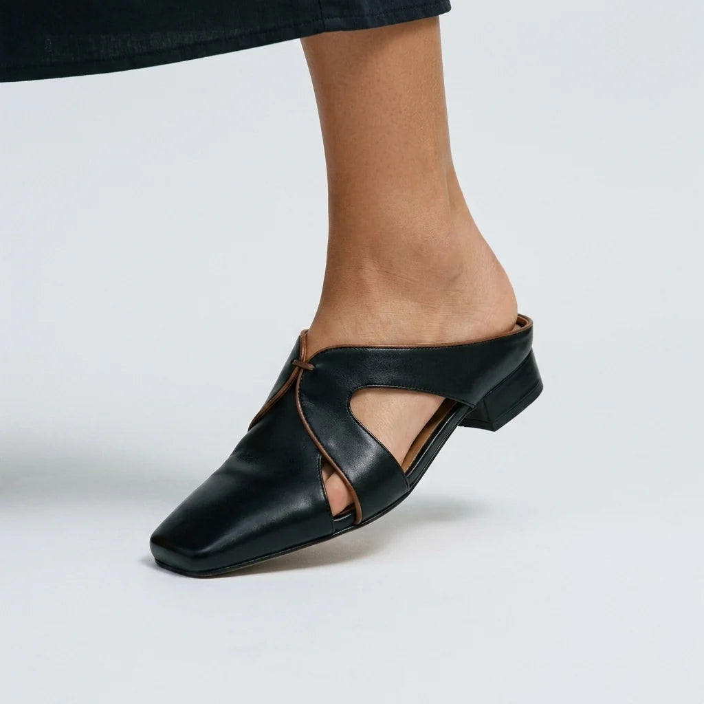 Women's Square-Toe Cutout Mules – product view | Hensley London