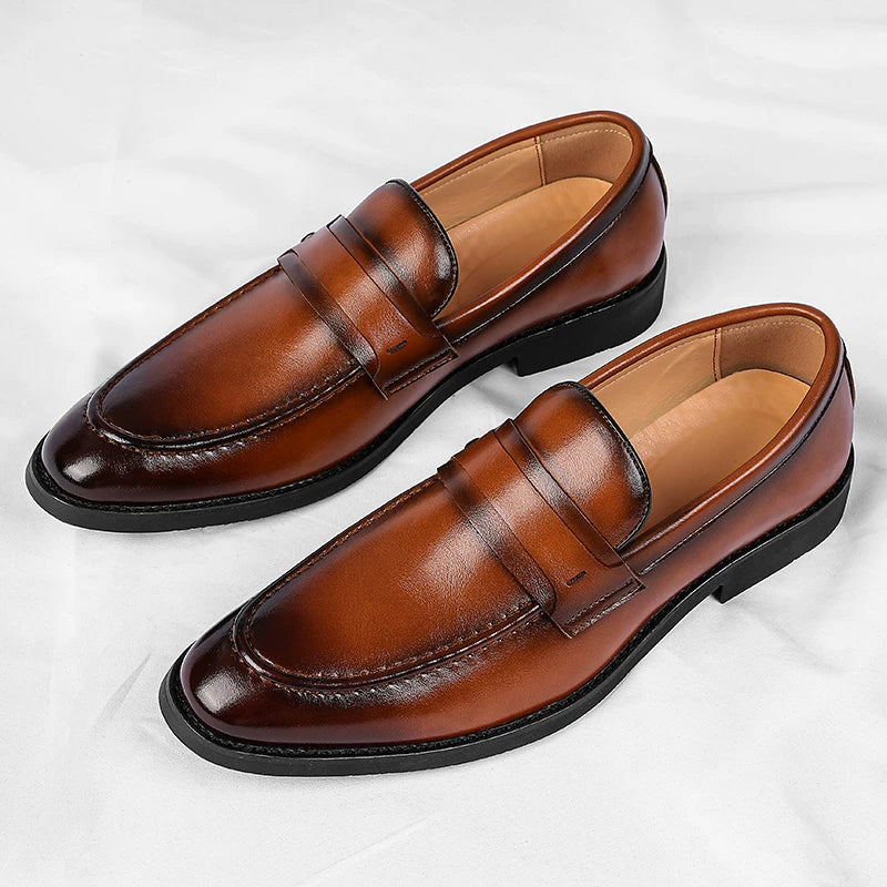 Men's Italian Leather Slip-On Loafers – worn view | Hensley London