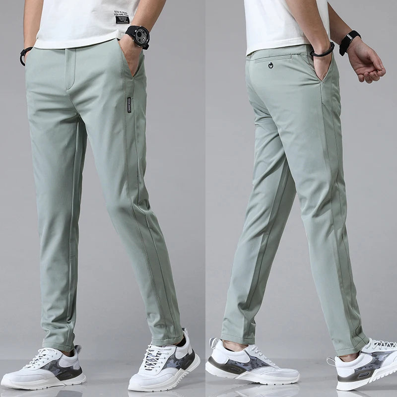 Men's Stretch Slim-Fit Trousers - detail view | Hensley London