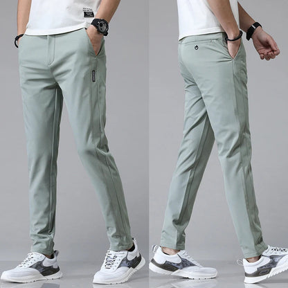 Men's Stretch Slim-Fit Trousers - detail view | Hensley London