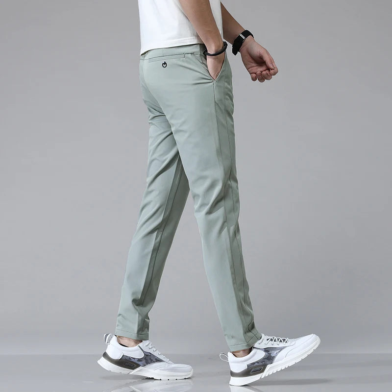 Men's Stretch Slim-Fit Trousers - detail view | Hensley London