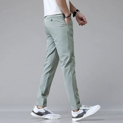 Men's Stretch Slim-Fit Trousers - detail view | Hensley London
