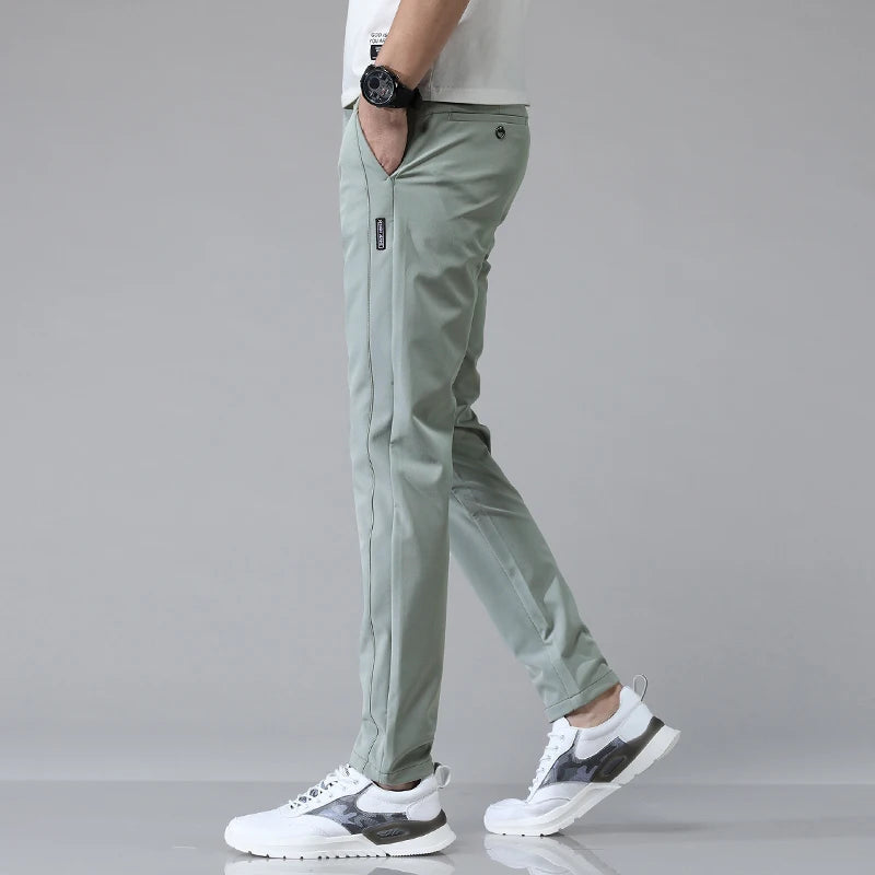 Men's Stretch Slim-Fit Trousers - detail view | Hensley London