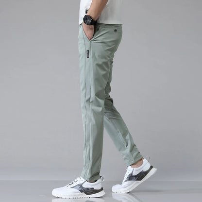 Men's Stretch Slim-Fit Trousers - detail view | Hensley London