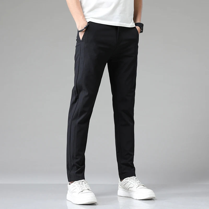 Men's Stretch Slim-Fit Trousers - detail view | Hensley London