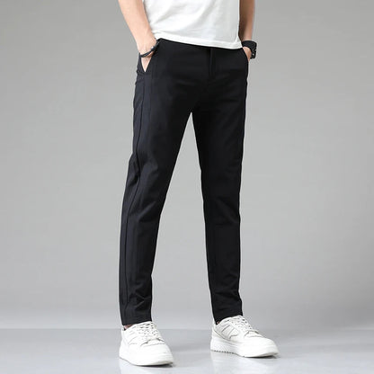 Men's Stretch Slim-Fit Trousers - detail view | Hensley London