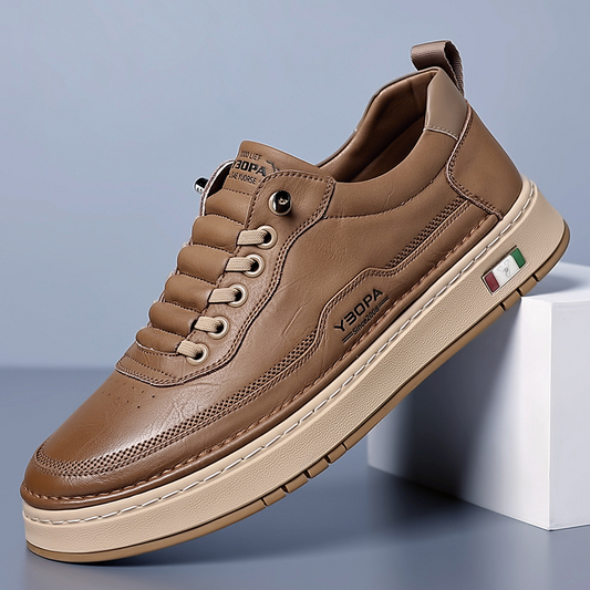 Men's Genuine Leather Low-Top Sneakers in Brown – product view | Hensley London