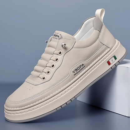 Men's Genuine Leather Low-Top Sneakers in Espresso – product view | Hensley London