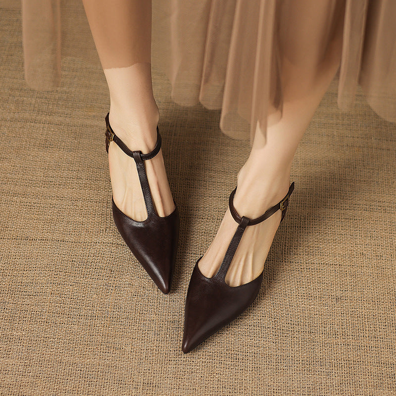 Women's Genuine Leather Pointed-Toe Mary Jane Heels – product view | Hensley London