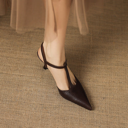 Women's Genuine Leather Pointed-Toe Mary Jane Heels – product view | Hensley London