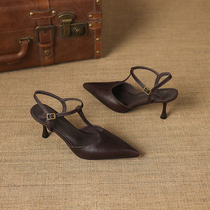 Women's Genuine Leather Pointed-Toe Mary Jane Heels – product view | Hensley London