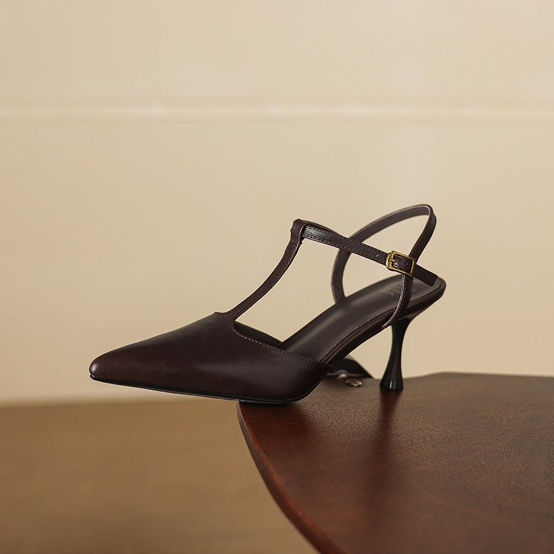 Women's Genuine Leather Pointed-Toe Mary Jane Heels – product view | Hensley London