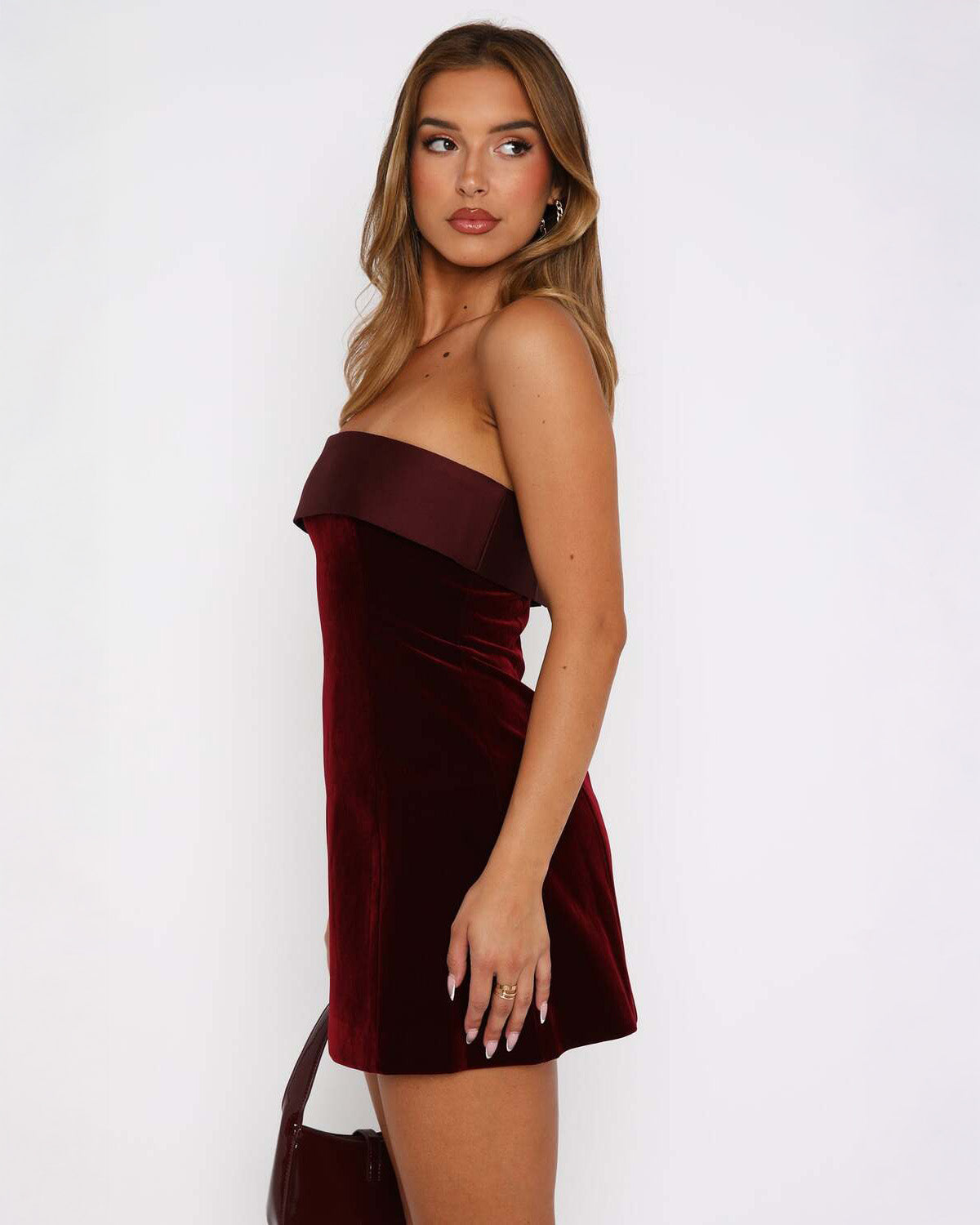Women's Cocktail Dress Red Velvet Strapless Mini - 2