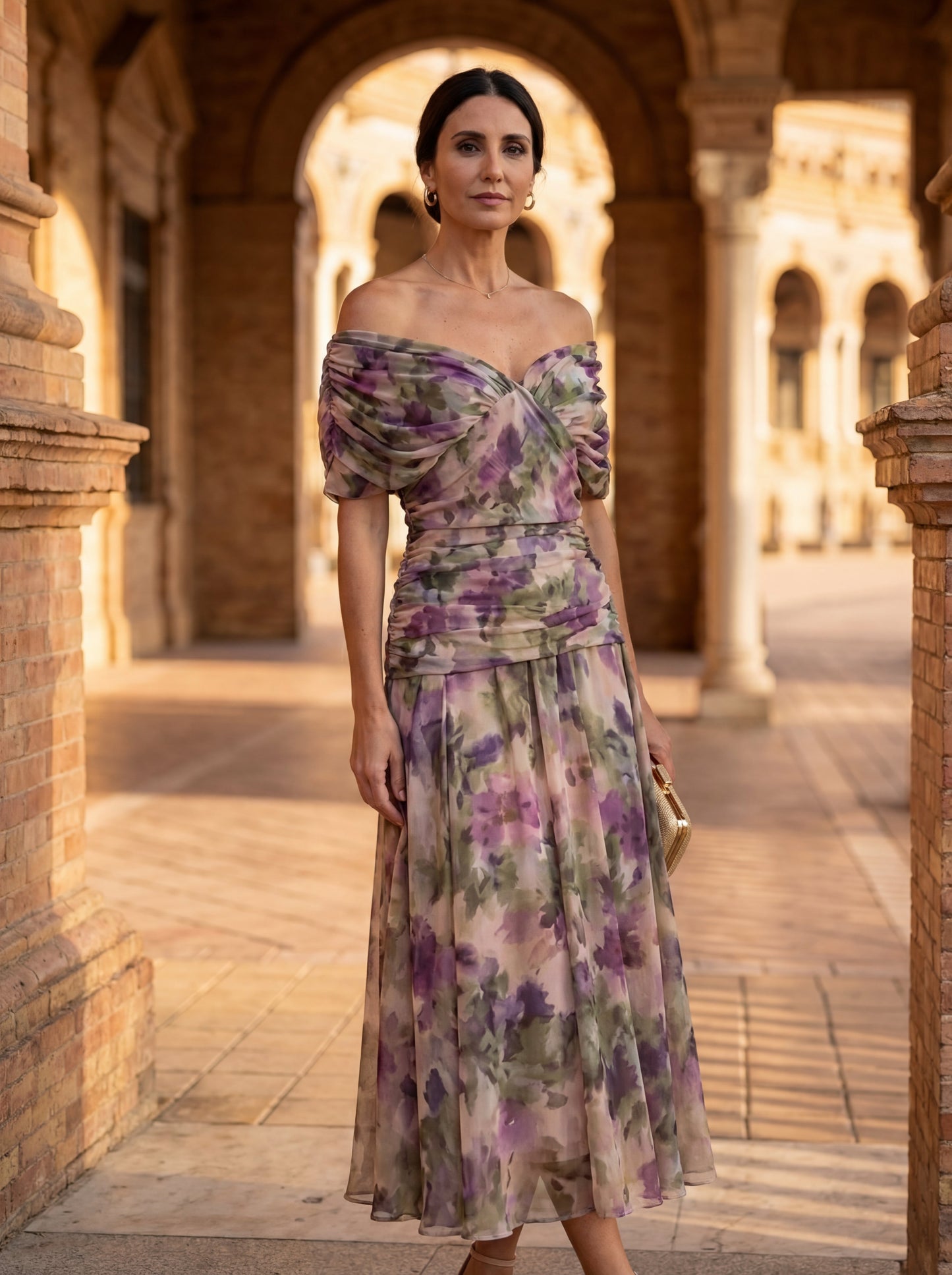 Women's Pleated V-Neck Maxi Dress – product view | Hensley London