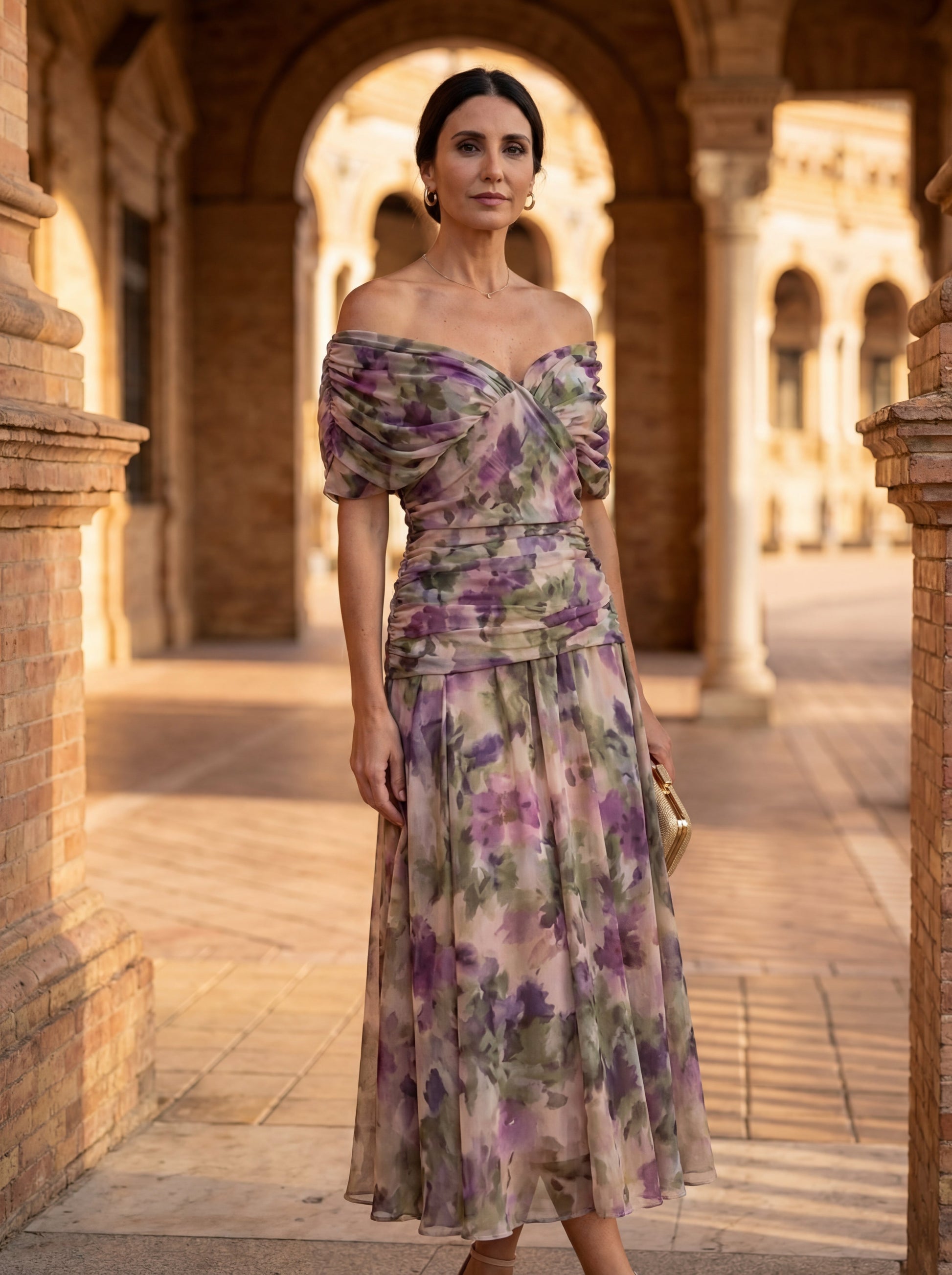 Women's Pleated V-Neck Maxi Dress – product view | Hensley London